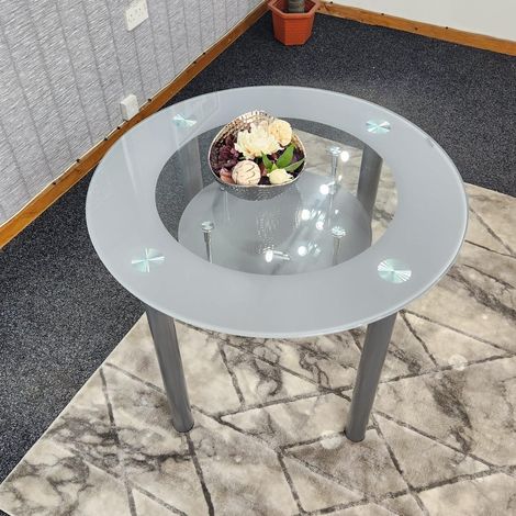 Glass Grey Dining Table Round Dining Table Dining Room Kitchen Furniture (1/5)