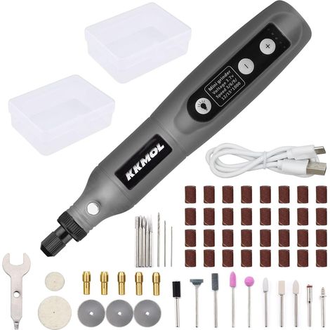 Stylo de gravure mini-perceuse électrique rotative sans fil multifonction USB à vitesse variable, ensemble meulage pour le polissage/la sculpture/la coupe du kit d'outils bricolage Noir, Gris - (1/5)