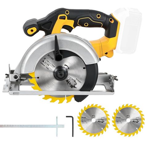 Scie circulaire sans fil pour Dewalt 18 V 20 V, 3800 tr/min, scie circulaire sans balais avec 2 lames de 165 mm, profondeur de coupe et angle de 45,5 mm (90°) à 35,5 mm (45°) pour bois, métal doux et (1/5)