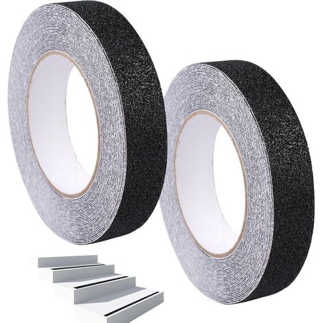 2 Rouleaux Bande Antidérapante Escalier,2,5 cm × 10 m Bande Antiderapante Exterieur,Anti Dérapant Escalier,pour Intérieur et Extérieur, pour la Sécurité au Travail et la Maison,Imperméable, Noir (1/5)