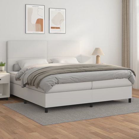 Sommier à lattes de lit avec matelas Blanc 200x200cm Similicuir (1/5)