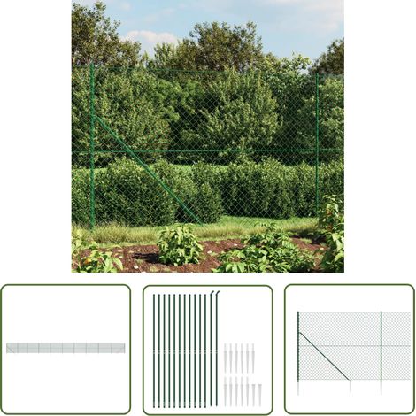 The Living Store Clôture à mailles losangées avec piquet d'ancrage vert 1,8x25 m - Clôture - Clôture Grillagée - Clôture Cyclique - Clôture Jardin - Clôture Verte (1/5)