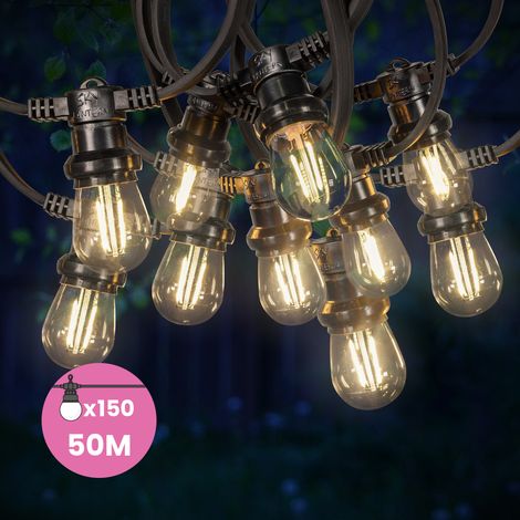 Guirlande Guinguette 50M 150 Bulbes Filament Blanc Chaud - Guirlande Lumineuse Ampoule E27 Transparente - Guirlande Guinguette Led Filament rétro (1/5)