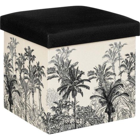 Pouf Pliable Vintage "Benicio" 38cm Noir & Blanc (1/3)