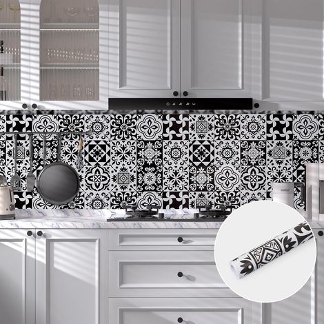 Crédence Adhésive Cuisine Carrelage Adhésif Mural Carreaux Adhesif 44cm X 300cm Crédence Adhésive Noire, Imperméable en Pvc, Autocollant Pour Cuisine, Salle de Bain, Chambre, Placard et Salon (1/5)