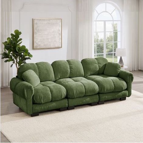 Canapé Modulable 260x86x90cm Tissu Chenille Vert - Canapé Droit - 3 Places Confort Exceptionnel Coussins Épais Design Ergonomique (1/5)