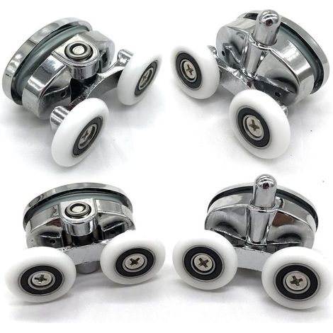 Lot de 4 roulettes de porte de douche – Roulettes ovales en forme de papillon 23mm – Fonctionnement silencieux – Revêtement chrome (1/5)