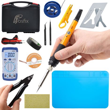 Rosfix Set OP60W PE7 – Lötstation mit Temperaturregler & 6 Spitzen  60 W, 200–450 °C, 220 V  Für Elektronik, Reparatur & Hobby  Lötzubehör 19-teilig