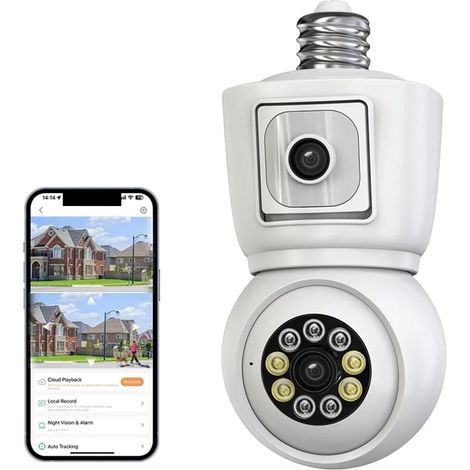 Caméra de sécurité à Domicile Caméra 4K 6MP E27 Ampoule Double Objectif Double écran Suivi Automatique Audio bidirectionnel Couleur Vision Nocturne caméra de survalance extérieure(Only Camera) (1/5)