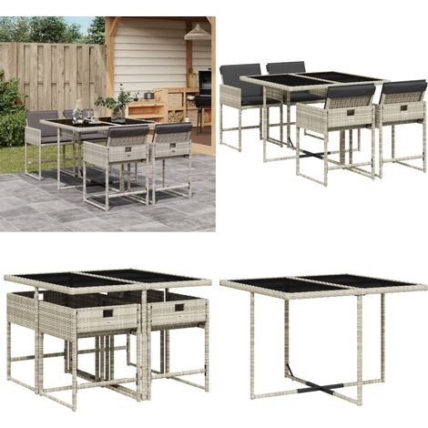 5-tlg. Garten-Essgruppe mit Kissen Hellgrau Poly Rattan - Gartentisch - Gartenmöbel - Essgruppe - Gartenset - Outdoor Möbel - Home & Living (1/5)