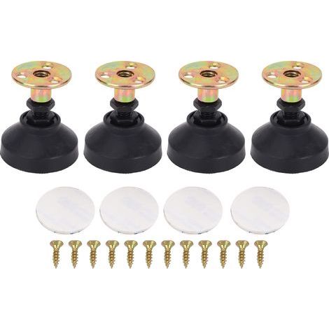 Nylon and Metal Table Glides, 4 Pieces, 400kg Load Capacity, Adhesive and Screw Fixing, Black, Height Adjustable 53-67mm for Shelves and Furniture (1/5)