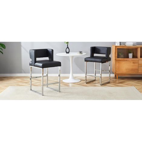 Barstool noir style nordique, design carré, pieds métal argenté, lot de 2 pour cuisine et bar (1/5)