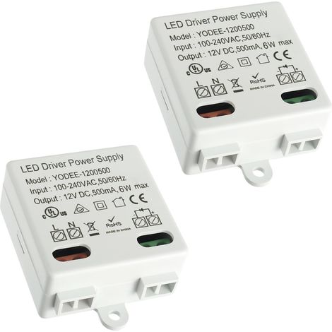 LaBlanc - Trasformatore driver LED mini 12V/DC 6W per luci LED a bassa tensione da 12V o altre fonti di alimentazione. Piccolo e piatto. Nessun requisito di carico minimo (confezione da 2).