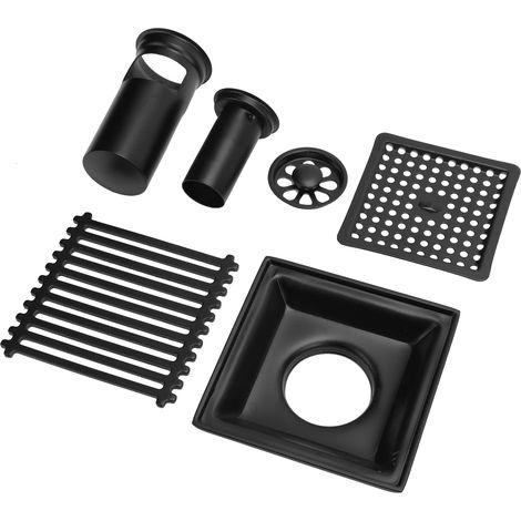 Bonde de douche carrée 10x10cm noire avec grille de recouvrement amovible (1/5)