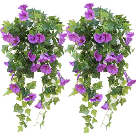 Fleur liseron grimpant artificiel suspendue lot deux pièces plastique décor balcon bord toit décoration murale intérieur extérieur mariage (1/5)