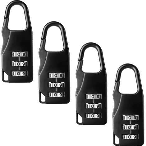 Noir,4 Pièces Mini Cadenas à Combinaison Code, Serrure Petit à 3 Chiffres matière plastique Vélos et Boîtes à Outils (1/5)