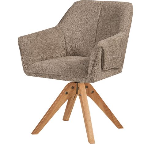 Sedia poltroncina Dian in bouclé taupe con gambe in legno (1/3)
