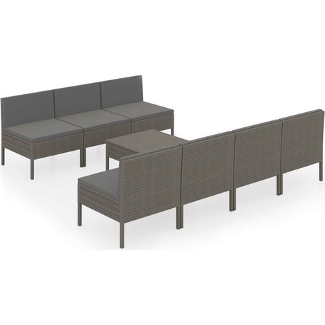 Salon de jardin 8 pcs Contemporain, Ensemble repas de jardin, avec coussins Résine tressée Gris OIB2933E (1/5)