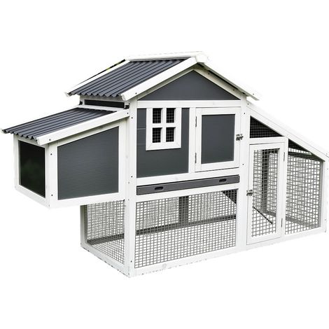 Melko – Poulailler XXL en bois avec toit en tôle ondulée – Dimensions 176x102x66 cm – Enclos extérieur sécurisé – Pour poules et autres volailles