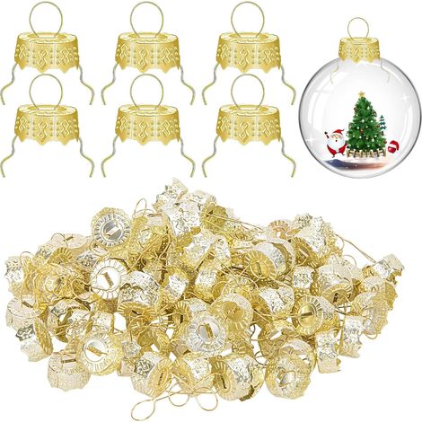 Décorations de Noël, 100 Pièces Ornament Topper Caps, Rondes Ornement de Noel Caps Doré, Cintres d'Ornements de Noel, 12 mm, pour Arbre de Noël (1/5)