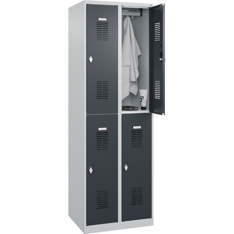 C+P Doppelstöckiger Spind Basis PLUS, 4 Fächer, 1850x600x500mm, 7035/7016 (1/5)