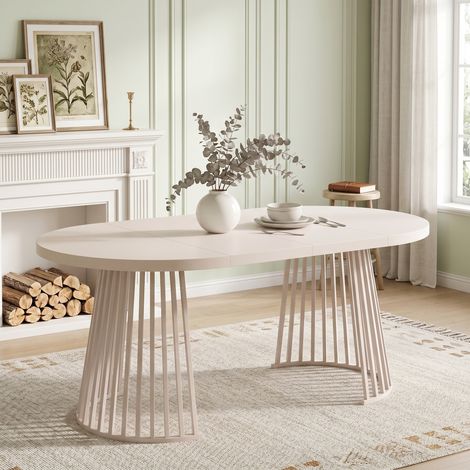 Table à manger extensible 100-176x100x76 cm, 4-8 personnes, design télescopique, plateau épais, style minimaliste, Cachemire