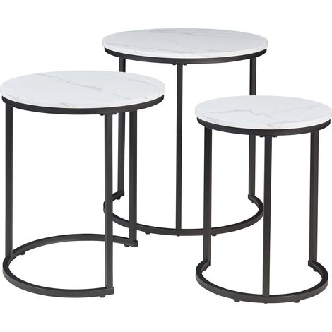 Lot de 3 tables basses gigognes noir effet marbre blanc (1/5)