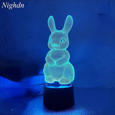 Lampe Lapin Veilleuse Lampe Illusion 3D pour Chambre d'Enfant Décoration Noël Anniversaire Pâques Cadeaux pour Garçons et Filles