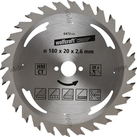 Wolfcraft Kreissägeblatt Ø 180 mm Bohrung Ø 20 mm 28 Zähne Kreissägeblatt