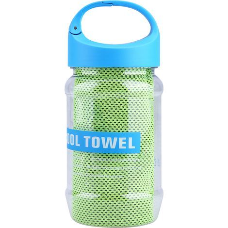 Serviette rafraîchissante super respirante avec effet froid pour sport et fitness, bouteille de rangement incluse, vert clair (1/5)