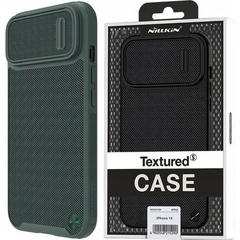 Custodia Nillkin Textured S per iPhone 14 Plus, robusta e con copri fotocamera, colore verde. (1/5)