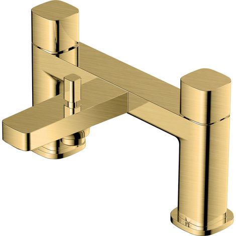 RAK Petit Square Brushed Gold Deck Mounted Bath Shower Mixer Tap - RAKPES3005G (1/2)