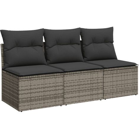 Canapé de jardin avec coussins 3 places gris résine tressée (1/5)