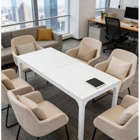 Table de salle à manger de madera y metal blanca 200x70x75 cm para 6-8 personas (1/5)