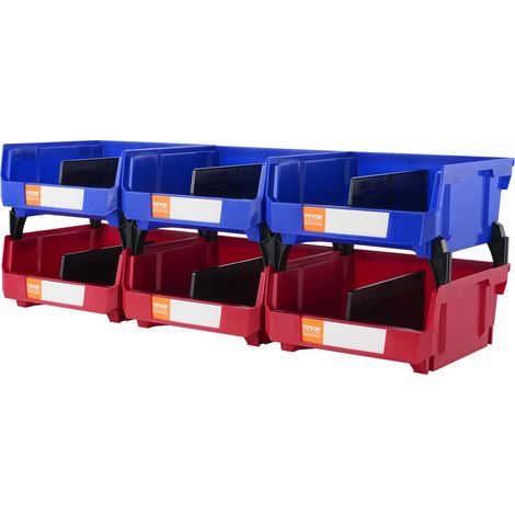 Bac à Bec Plastique 6 Boites Rangement Empilables Atelier 276x279x128 mm Bleu/Rouge Combinaison Conteneur de Stockage Robustes pour Placard, Cuisine, Bureau, Garde-manger, Étagère, Mur d'Outils (1/5)