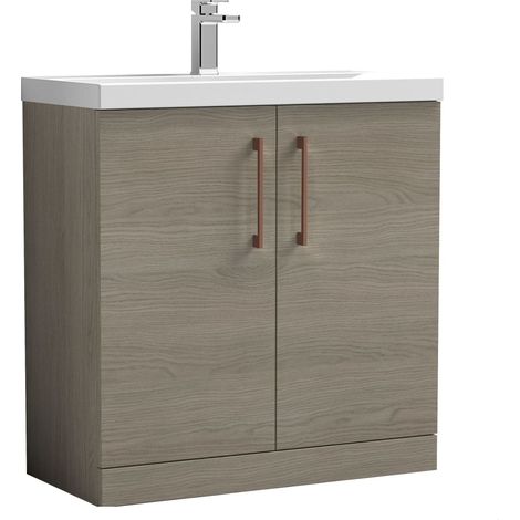 Balterley Bramshall Contemporary Bathroom Floor Standing 2-Door Vanity Unit & Mid-Edge Basin, Solace Oak, 800mm (1/4)