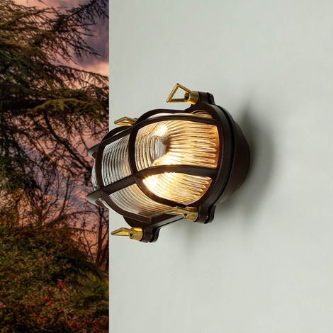 Außenlampe Wand Glas Messing IP64 E27 Maritim Außenleuchte Wand Garten