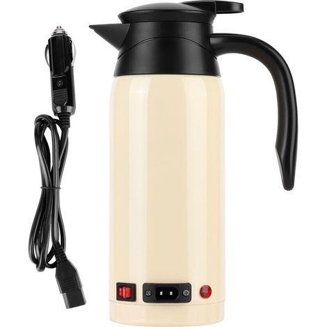 Bouilloire électrique portable 800ml 12V/24V pour voiture, allume-cigare, grande capacité, couleur beige (1/5)