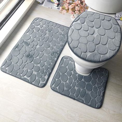 Ensemble de 3 tapis de bain antidérapants avec support, en mousse à mémoire de forme respirante, agréablement doux et absorbant, pour toilettes et salle de bain, avec support antidérapant (ensemble de (1/5)