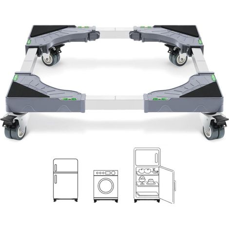 Soporte para lavadora con 4 ruedas bloqueables, capacidad de carga de 200 kg, ancho ajustable de 40 a 62 cm, apto para lavadora, secadora y frigorífico. (1/4)
