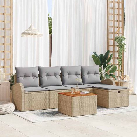 Conjunto de sofás de jardín 6 uds. Beige ratán sintético vidaXL (1/5)