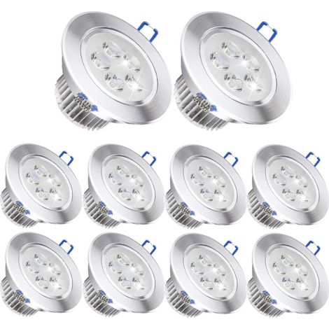 Lot de 10, 110 V 3 W LED Plafonnier encastré, Blanc chaud spot lampe Luminaire encastré, avec pilote pour LED, Aluminium, warm light, Pack of 10,5w 5.00 110.00 volts (1/5)