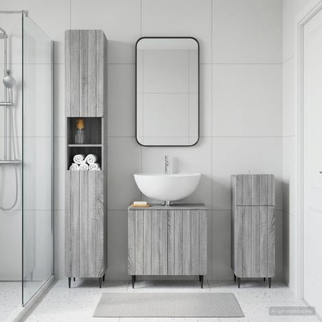 vidaXL 3 Piece Bathroom Cabinet Set ZWOLLE Grey Sonoma Engineered Wood (1/5)