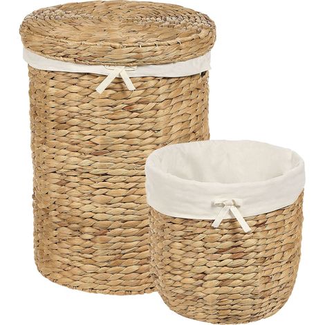 Lot de 2 Paniers en Jacinthe d'Eau Ton Naturel Fait Main avec Couvercle Danang (1/5)