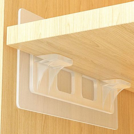 Clips de fixation transparents pour étagères, sans perçage supports double rangée robustes et dissimulés. Lot de 24. (1/5)