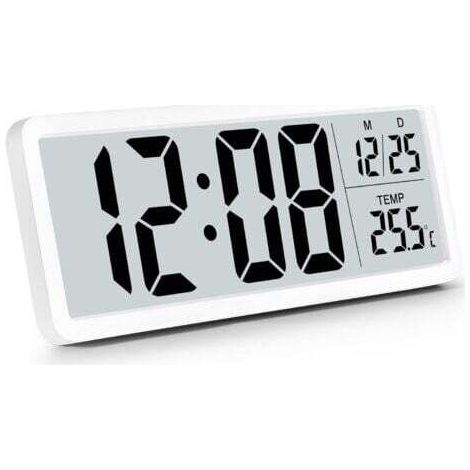 Batteriebetriebene digitale Wanduhr, digitale Wanduhr mit großen Ziffern, Temperaturanzeige, 12-/24-Stunden-Anzeige, Tischuhr, Digitaluhr