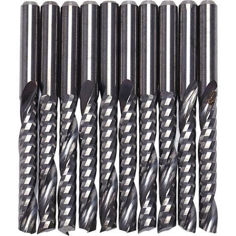 10 Pièces Bits de Routeur Cnc 3.175 X 22 Mm Simple Flûte Carbure en Spirale Fraise (1/4)
