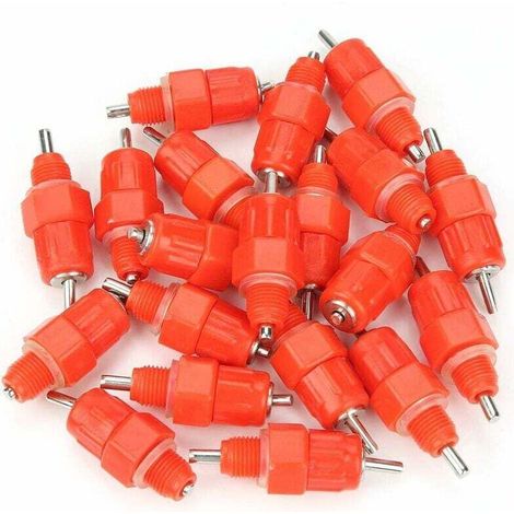[NEVER USED] 20pcs Red Chicken Nipple Drinker, Automatic Nipples for Chickens, Poultry, Hens, Ducks, Water Dispenser, Screw Cap, Livestock Feeding, Drinking Equipment