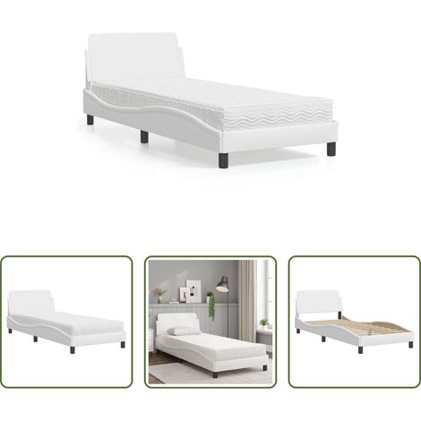 Matelas en mousse -  Lit avec matelas Dover blanc 90x200 cm similicuir (1/5)