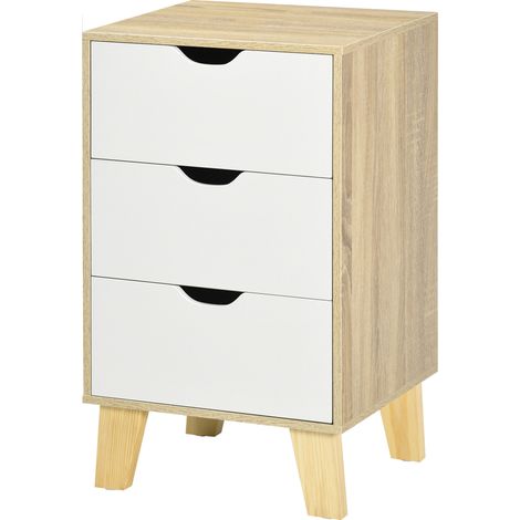 Commode 3 tiroirs sur pieds, rangement moderne, 40x35x68,5 cm, couleur naturelle, pour chambre salon entrée